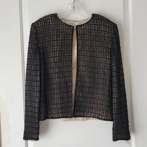 Adrianna Papell Black Silk Beaded Vintage Formal Jacket 90s
